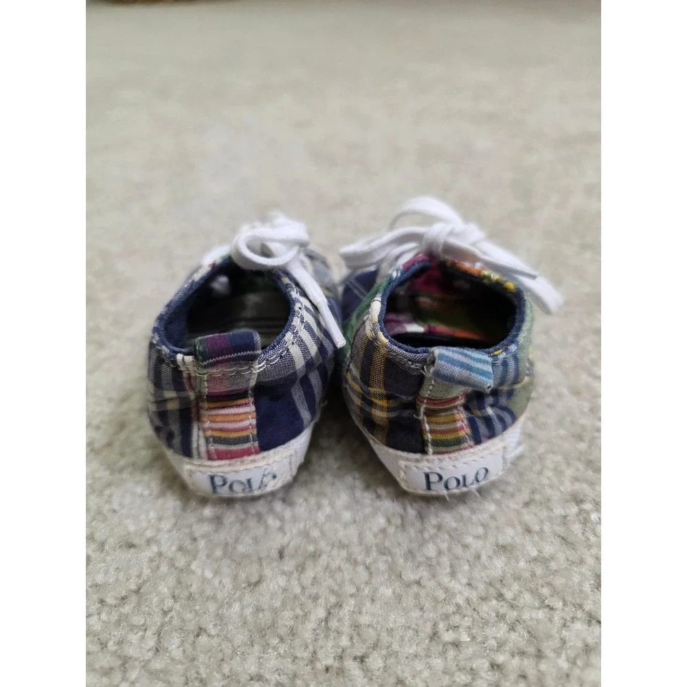 Polo Ralph Lauren Infant Plaid Soft Sole Crib Shoes Multi Color Sneakers Size 2